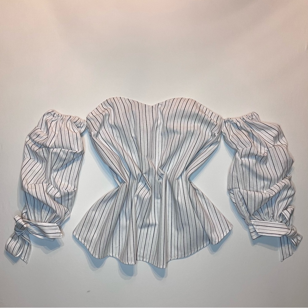 NWOT Rue21 Off-Shoulder Striped Balloon Sleeve Blouse Tunic Poplin Women’s XS